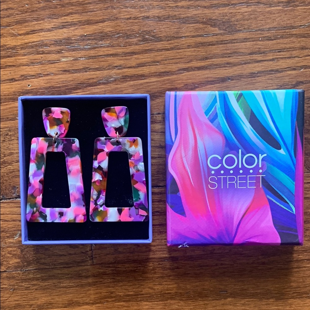 Color Street Hot Tropics Dangle Statement Multicolour Earrings NWT